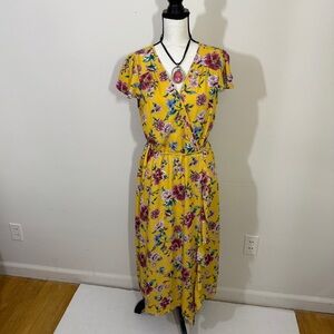 Xhilaration Yellow Flutter Sleeve Wrap Midi Dress